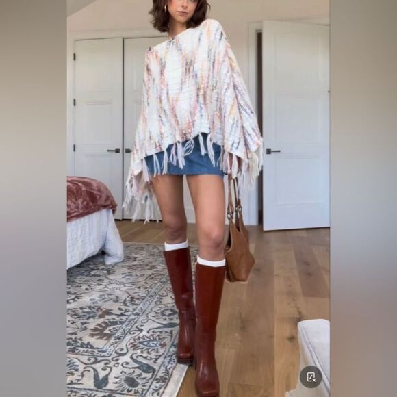 Y2K Festival Bohemian Western Cottage Stripe 70s Poncho Shawl Retro Cape - Picture 13 of 13